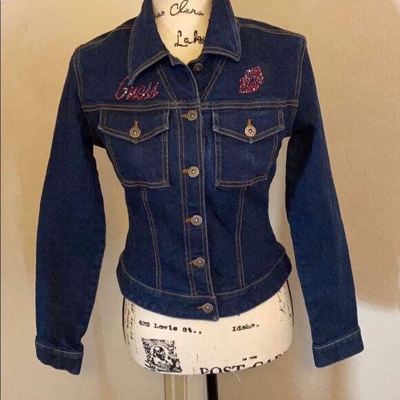 Guess Jackets & Blazers - Y2K Guess Embellished Blue Denim Distressed Jean Jacket Boho Bling Button Pocket